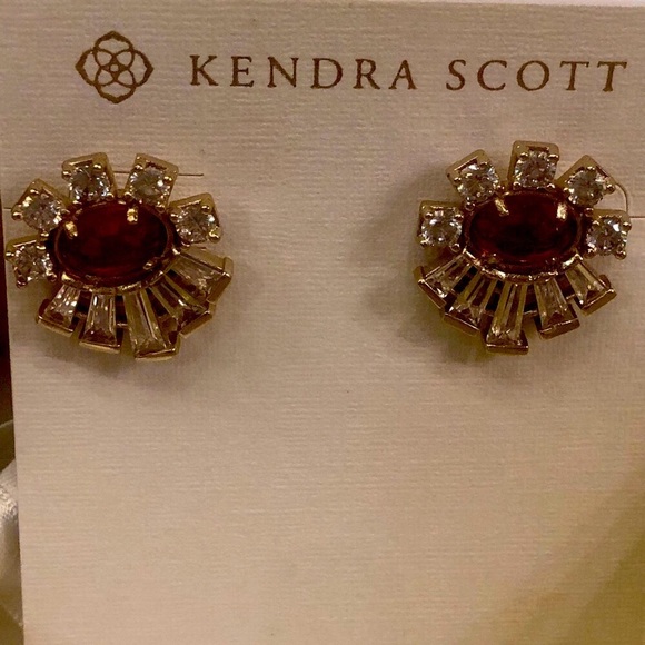 NWT RARE & Retired Kendra Scott Atticus Earrings Berry CZ’s Yellow Gold Perfect! - Picture 6 of 13
